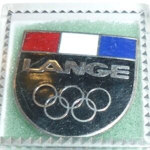 Lange Ski Boots Olympic Rings Tricolor Shield Logo Vintage Silver Enamel Pin